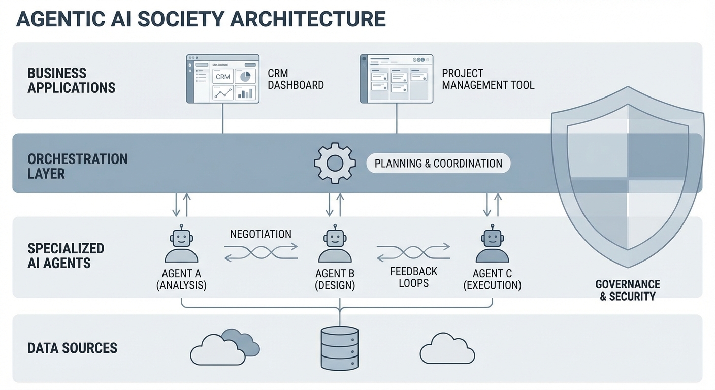 Agentic AI Society and Why Enterprises Must Prepare 4 Mid Article - explaining architecture and flows